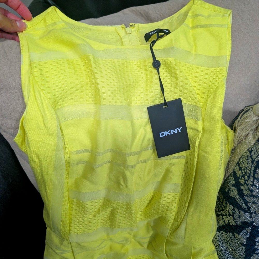 DKNY Vibrant Yellow Textured Dress